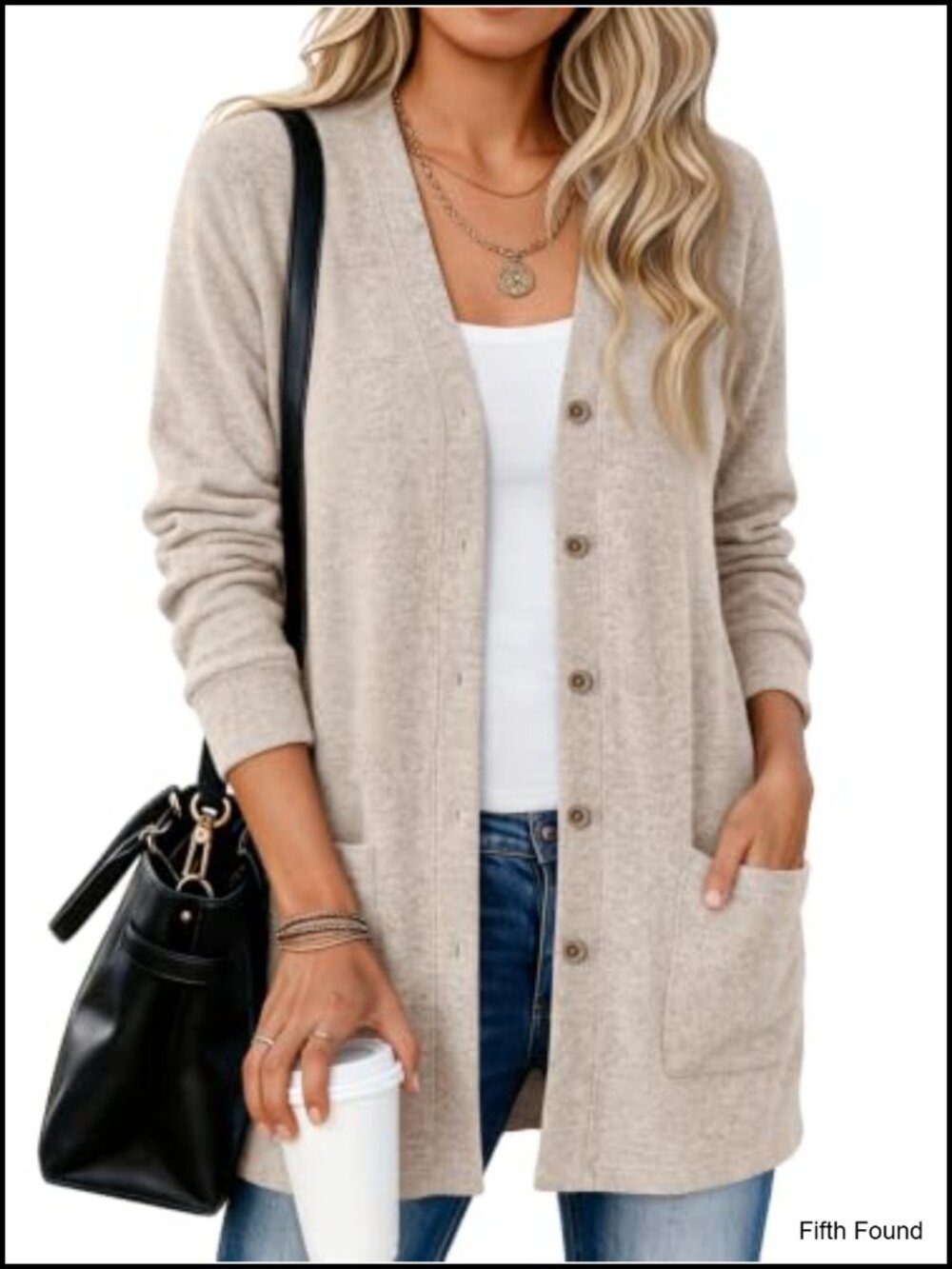 Lightweight Tunic Cardigan for Women Button Front V-Neck Long Sleeve Knit